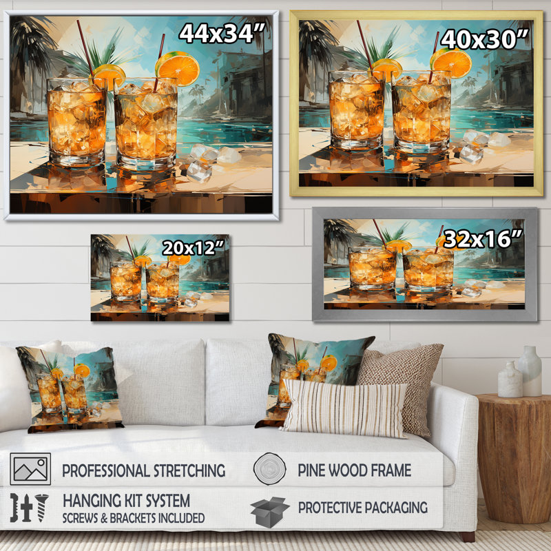 Pina Paradise, tan tropical, cocktail III - Art mural cocktails, H 34 po x l 44 po x P 1,5 po