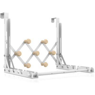 Over The Door Drying Rack - Foldable Door Hanger With 7 Hooks & Expandable Rod