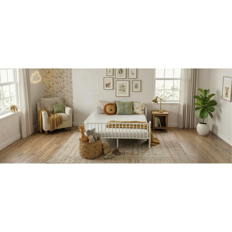Full Size Metal Daybed , Sturdy Steel Slat Support Daybed Sofa, No Box Spring Needed, White, White, Full / Double