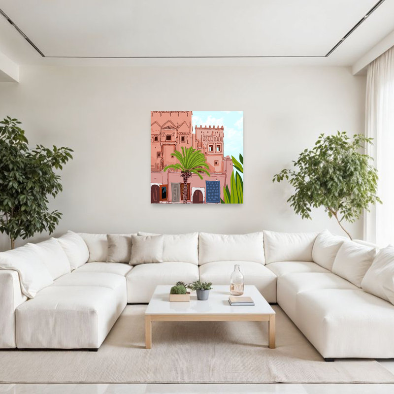 Paysage marocain, oasis du désert marocain, paysage abstrait, art mural, 48" H x 48" W