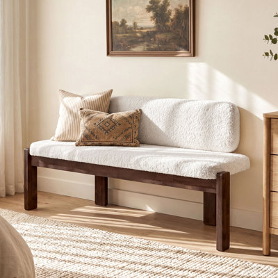 55.12" Upholstered Solid Wood Bench, End of Bed Bench with Back