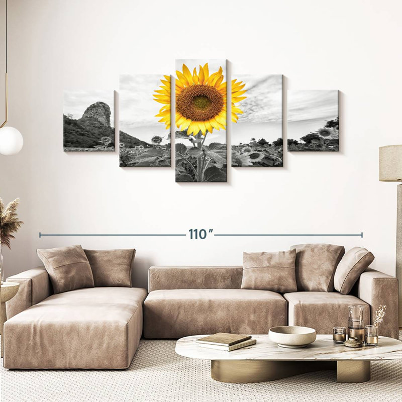 Ensemble de 5 pièces Pop tournesol doré sur toile, H 92 po x l 42 po x P 1,25 po