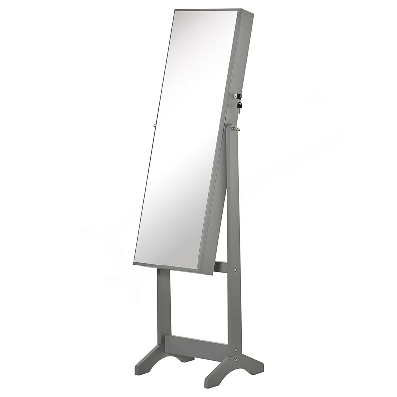 Floor Standing Jewelry Cabinet, Lockable Jewelry Organizer With Full-Length Mirror, And 3 Adjustable Angles