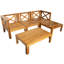5 canapés modulaires d'extérieur avec coussins, bois naturel, gris, 2 canapés d'angle, 1 sans accoudoirs, table à thé pour un groupe de sièges spectaculaire, cadre en bois, gris