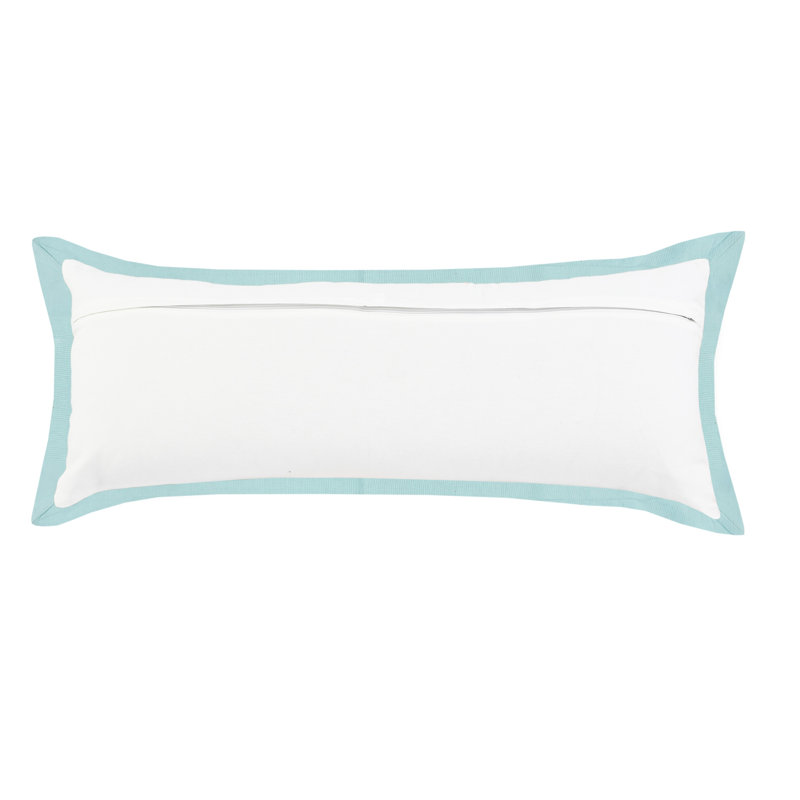 Housse de coussin décoratif contemporaine faite à la main de couleur unie 100% coton, Blanc / Bleu, Polyester