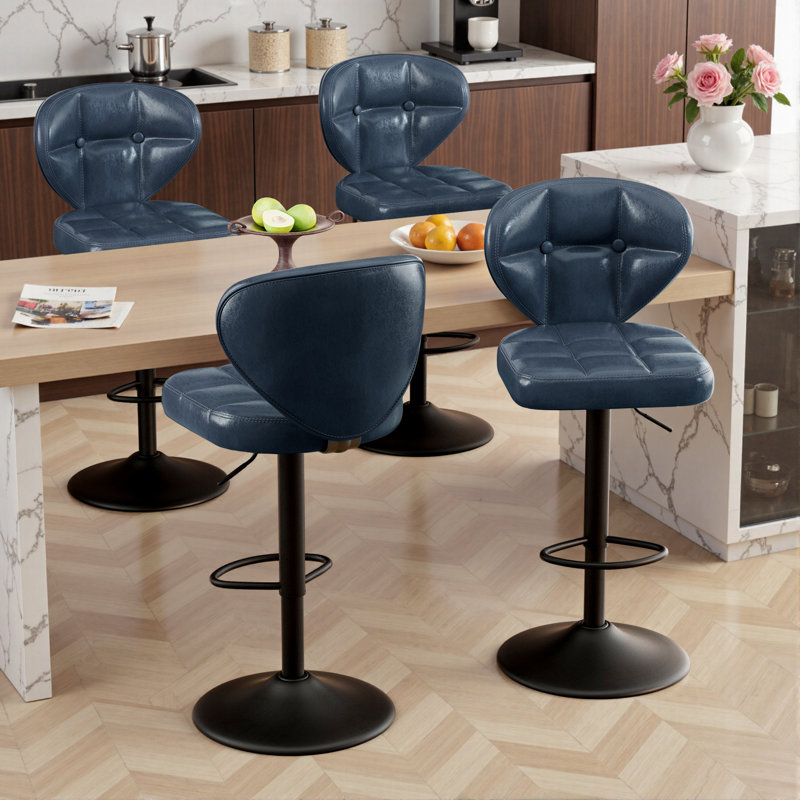 Sonja Swivel Adjustable Height Bar Stools With Back And Footrest, Blue