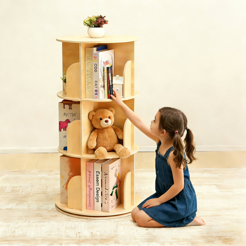 Bibliothèque rotative, petite empreinte, bibliothèque d'angle grande capacité, (3 tablettes) H 38 po x l 20 po x P 20 po