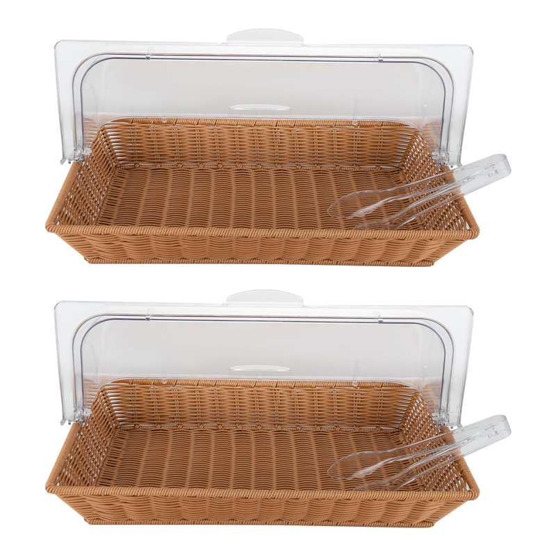 2PCS Bread Display Basket Bread Box with Lid, Dark Brown