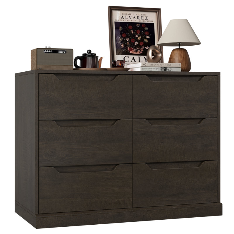 Commode double 6 tiroirs Anjeanette, Brun foncé