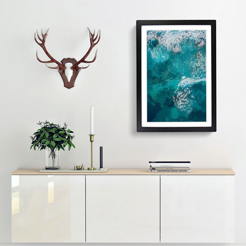 Surfer upon the Vast Ocean - Picture Frame Graphic Art Print, 36cm H x 27cm W x 2cm D, Black Framed