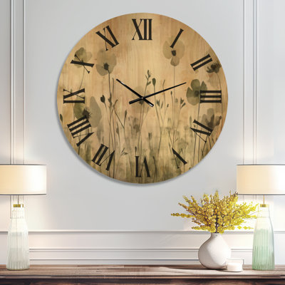Grande horloge murale en bois imprimé de verdure - Jardin botanique en fleurs