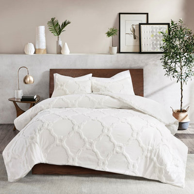 Édredon géométrique en coton chenille - 3 pièces, literie double / grand, facile d'entretien