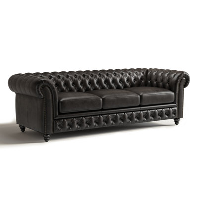Parma 92" Full Semi Aniline Leather Chesterfield Three Seats Sofa
