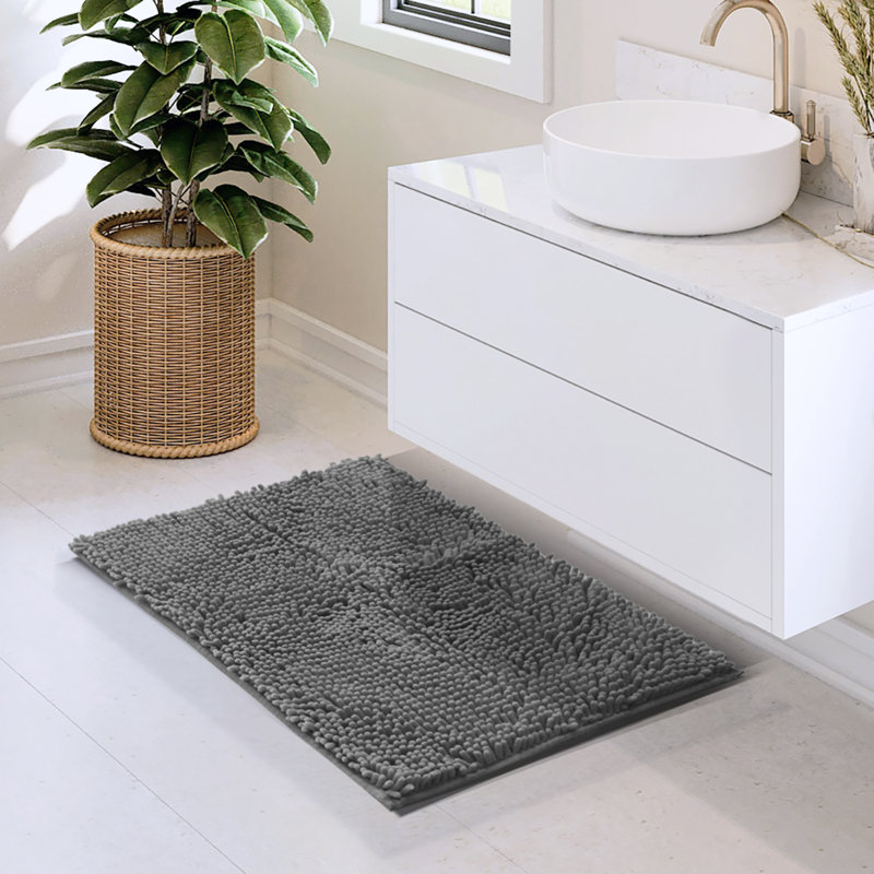 Tapis pour salle de bain en chenille ultra absorbant Kalyce, L 17 po x L 24 po, Gris