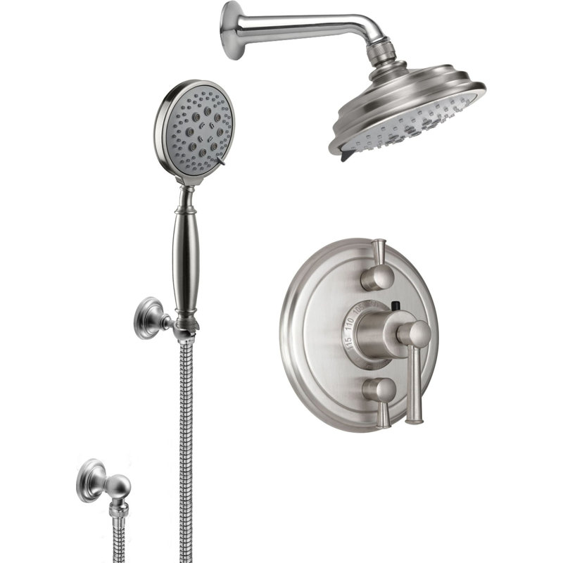 Miramar 1.8 GPM Styletherm 0.5" Thermostatic Shower System with Showerhead and Handshower on Hook, 2.0 GPM, Satin Brass