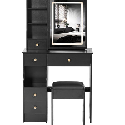 Petite coiffeuse avec tiroir à gauche et tabouret rembourré