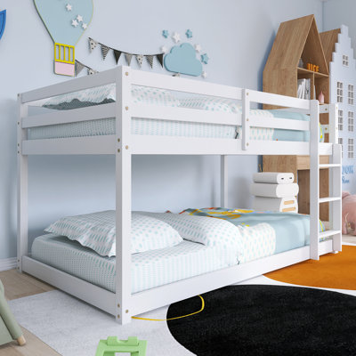 Wood Frame Twin Over Twin Size Bunk Bed With Ladder,Strengthened Slats