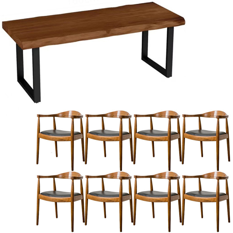 Ensemble de table de salle à manger de style nordique en fer et en bois massif.