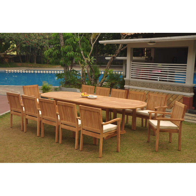 Ensemble repas en teck pour 10 personnes Kenyon, H 30,5 po x L 82 po x l 40 po, 12