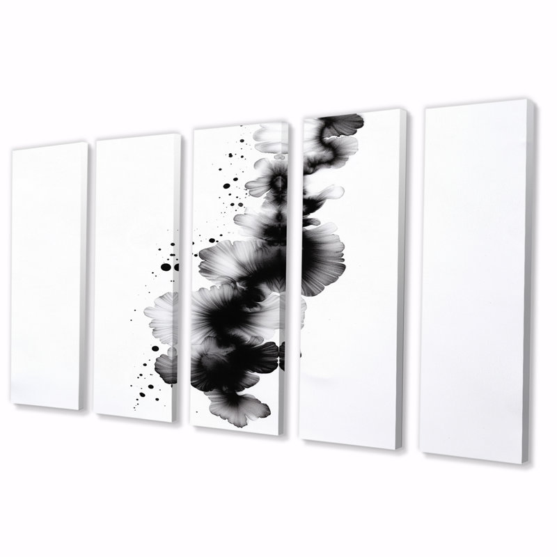 Sub l'encre monochromatique symphonique - art mural abstrait sur toile - 5 panneaux égaux
