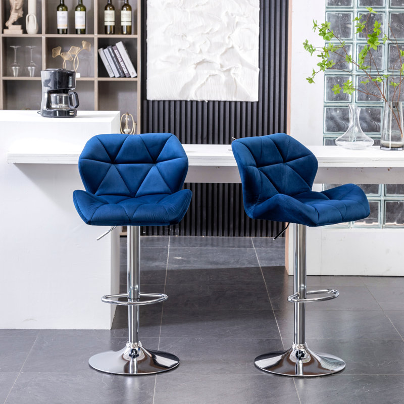 Tabouret de bar Breni Velvet Diamond, Bleu