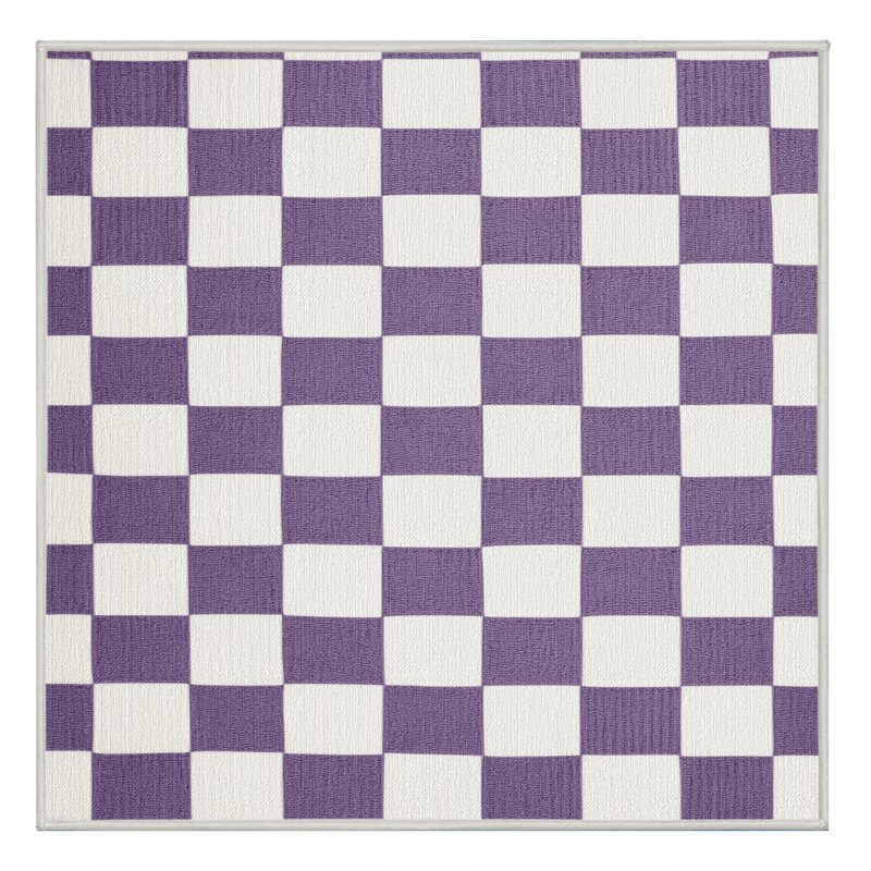 Machine Washable Checkered White Area Rug, Square 5'
