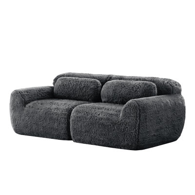2-seater Modular Sectional Sofa Couch - Soft Fluffy Plush Fabric, 32d High-density Sponge, Anti-slip Bottom & Ergonomic Design, No Assembly Required With Throw Pillows, Perfect For Living Rooms