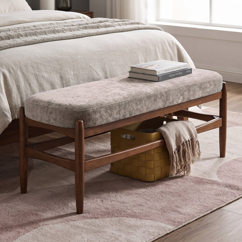 Banc de chambre rembourré Ella, Light Brown Cushion/Walnut Frame