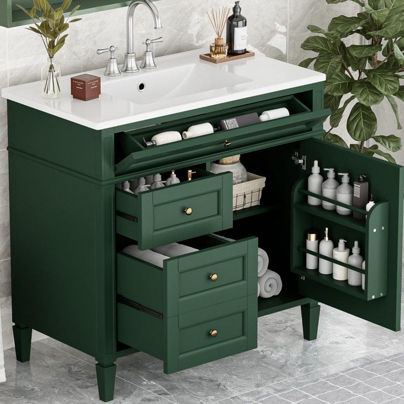 Meuble-lavabo simple 36 po avec comptoir en céramique, assemblage requis, Vert
