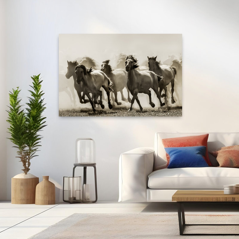 Art contemporain au galop, chevaux sauvages, H 32 po x l 48 po