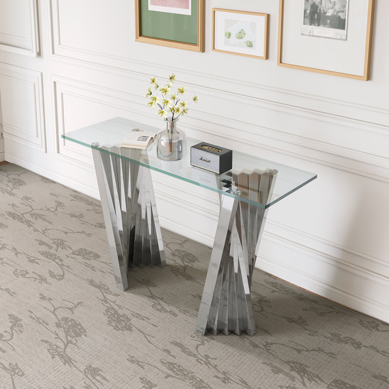 55.12'' Glass Top Console Table, Silver