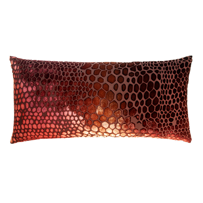 Snakeskin Lumbar Velvet Pillow Cover & Insert, 14"H x 20"W, Evergreen