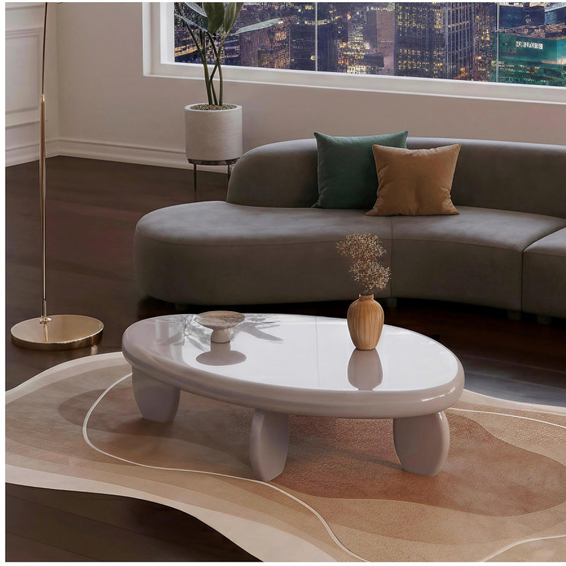 Table basse moderne 46 po x 29 po x 12 po - blanc ultrabrillant, Gris