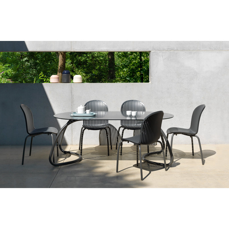 Roulston Stacking Patio Dining Side Chair with Cushion, Bianco