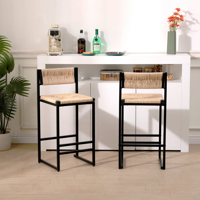 Ensemble de 2 tabourets de bar avec tabourets tissés à la main en corde de papier pour Kichen Island, bar et comptoir