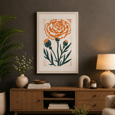 Orange Rose in Bloom Botanical - Wrapped Canvas