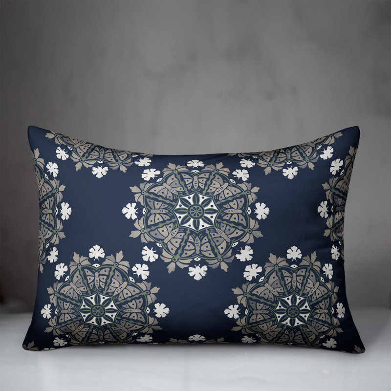 Amsden Outdoor Reversible Throw Pillow, Navy, Floral 2