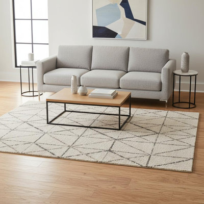 Tapis tribal crème et gris 5 pi x 8 pi