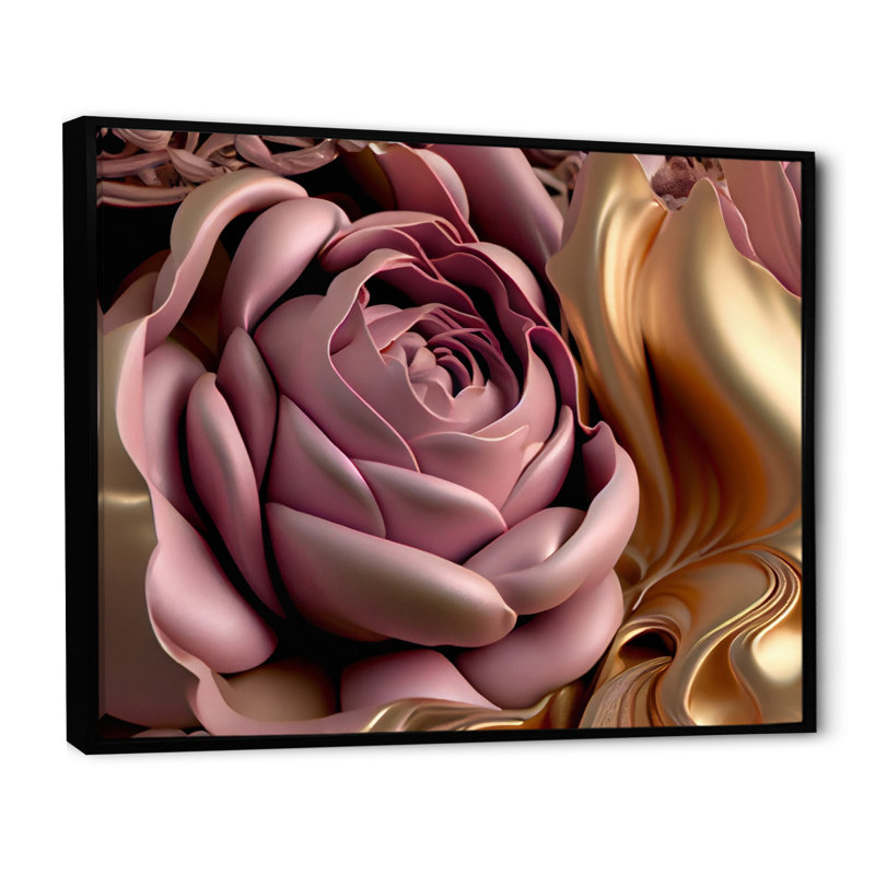 Art floral rose et rose II, H 30 po x l 40 po, Reproduction avec cadre flottant, Noir