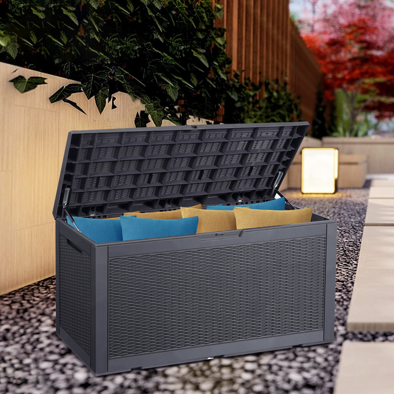Lovoin 100 Gallons Gallon Water Resistant Resin Lockable Deck Box Without Cushion