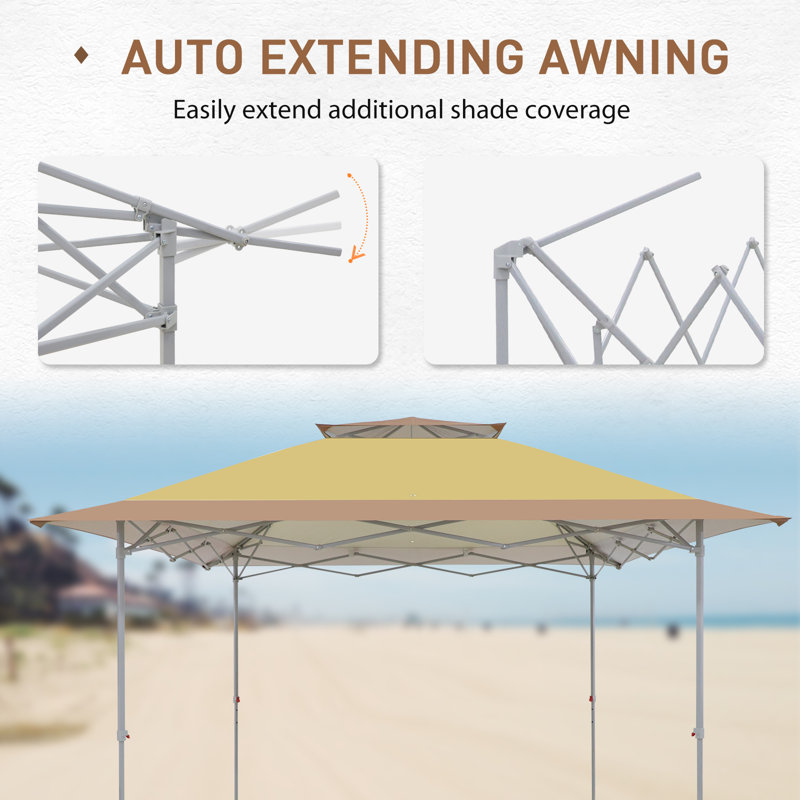 Beige 12x12 Pop-Up Canopy Tent with Auto Extending Awning