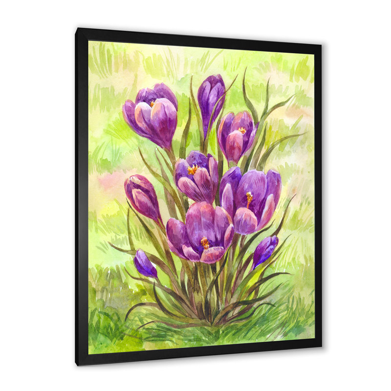 Bouquet rétro fleurs mauves - œuvre d'art traditionnelle sur toile, Cadre photo noir, H 20 po x l 12 po x P 1 po