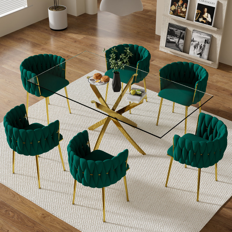 Ensemble de salle à manger Antli, Green, 29.5"H x 63"L x 31.5"W, Doré