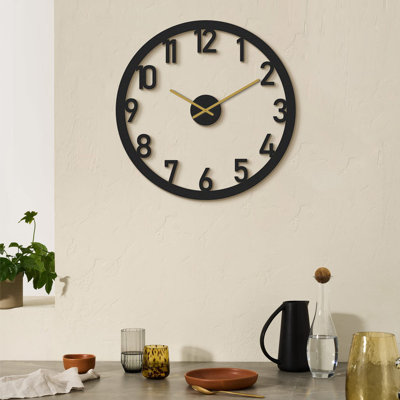 Horloge murale élégante en métal, noir et or, 18,9 po x 18,9 po | Fabrication 100% acier, épaisseur: 0,05 pouce | Mécanisme silencieux pour des espaces de vie paisibles, design moderne pour la maison et le bureau