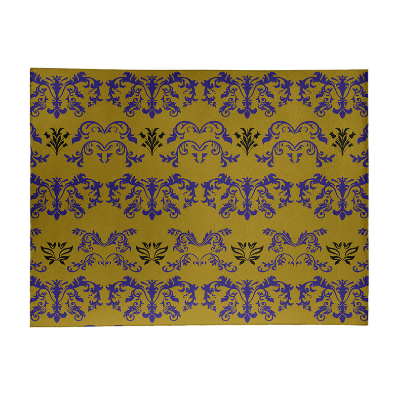 Tapis damassé jaune / mauve, Rectangle 9 pi x 12 pi