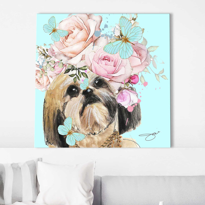Fleur Shih Tzu (carré) par Antonyus Bunjamin (Abe) - impression sur verre, Toile tendue, H 28 po x l 28 po x P 1,5 po