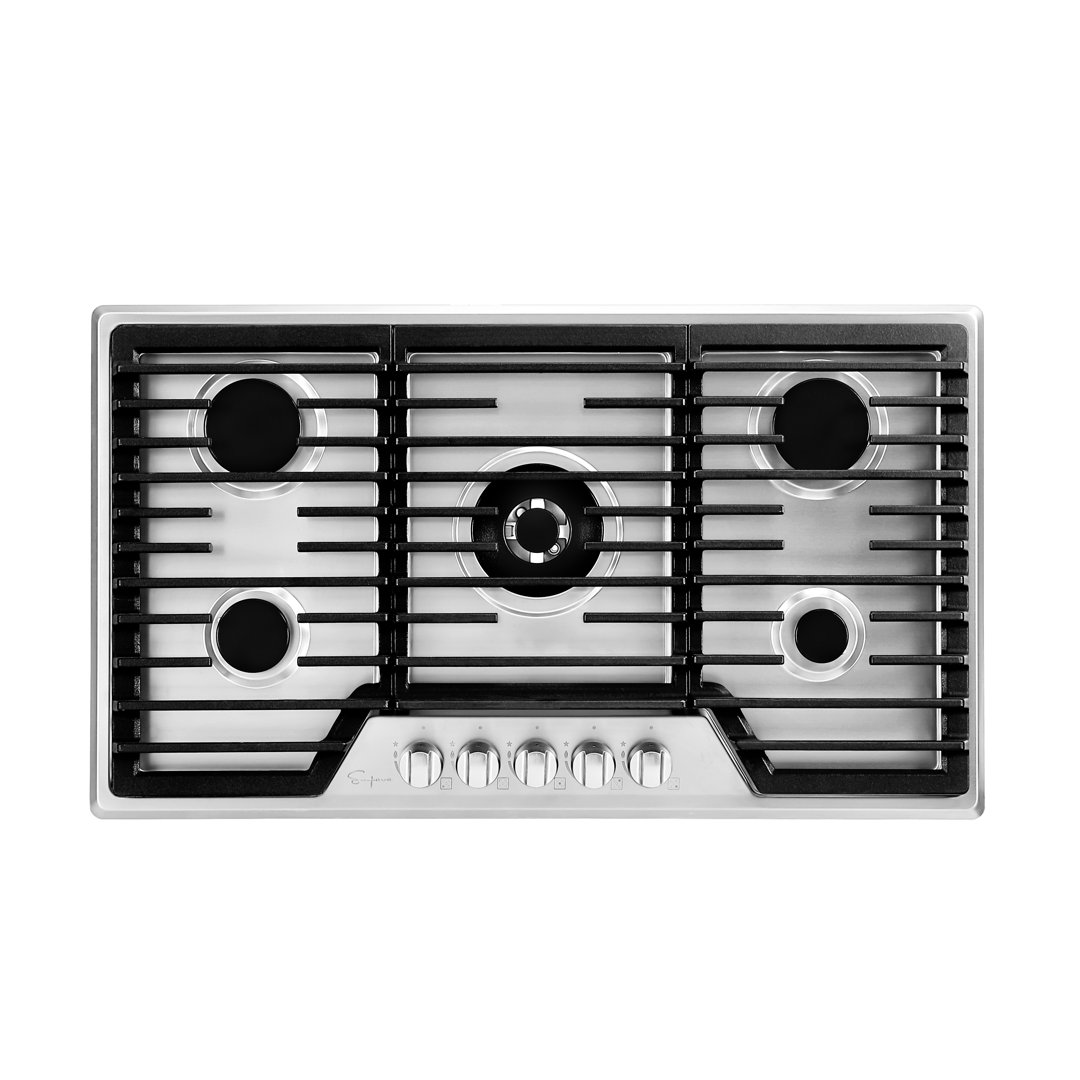 Empava 36 in. 5 Burners Recessed Natural Gas Cooktop, in Stainless Steel, with LP Convertible, 18K BTU Kitchen Stove Empava