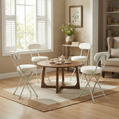 Ensemble de 4 chaises d'appoint pliables en fausse fourrure moelleuse pour chambre à coucher ou invités, crème