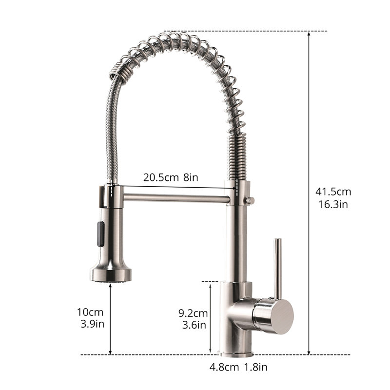 Robinet d'évier de cuisine en nickel brossé avec douchette extractible, poignée simple, bec rétractable rotatif à 360 degrés pour campeur