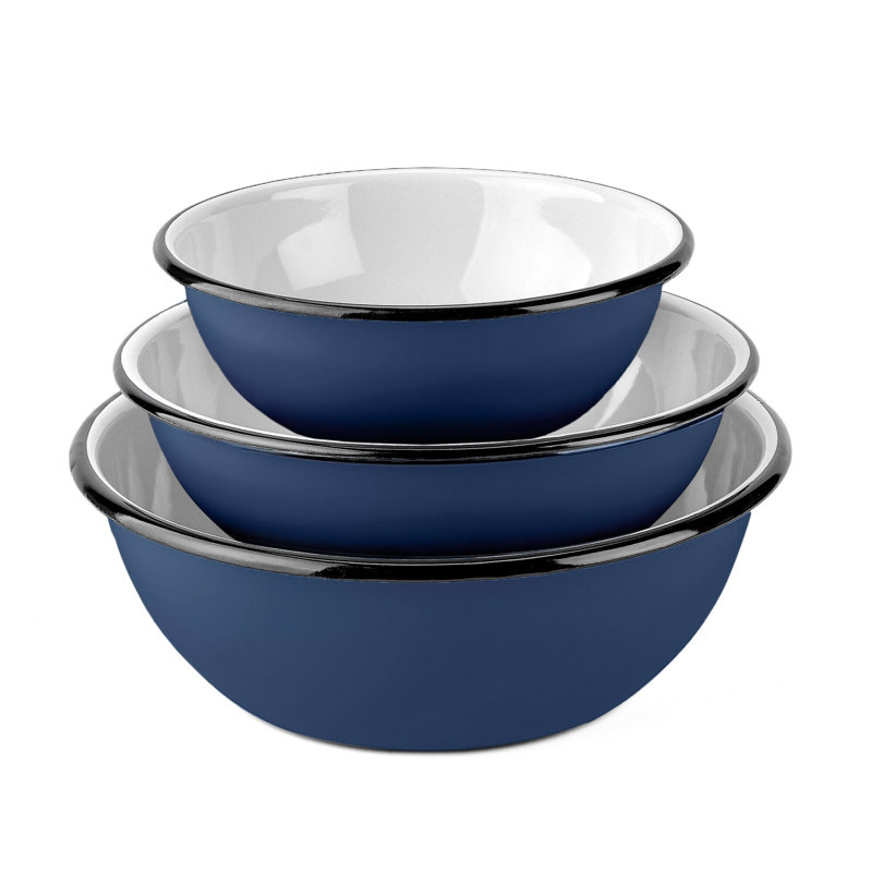 Ensemble de 3 bols en émail Farm Kitchen (1,5 L + 2,5 L + 4 L), Bleu